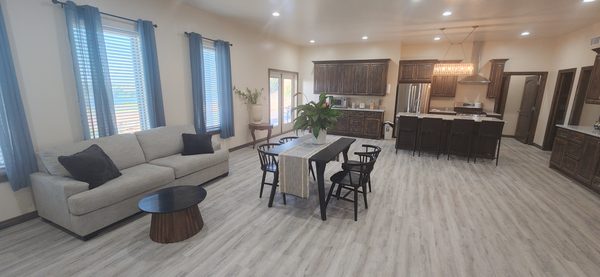 Open living, dining and kitchen